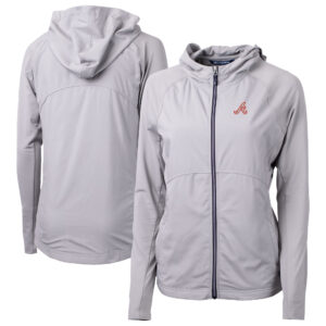Women's Cutter & Buck Gray Atlanta Braves  Adapt Eco Knit Hybrid Recycled Full-Zip Hoodie