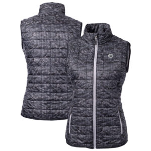 Women's Cutter & Buck Black Cincinnati Reds Rainier PrimaLoft Eco Insulated Printed Full-Zip Puffer Vest