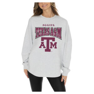 Women's Gameday Couture  Ash Texas A&M Aggies Relaxed Fit French Terry Pullover Sweatshirt