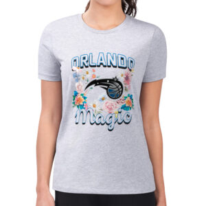Women's G-III 4Her by Carl Banks Heather Gray Orlando Magic Flowers Team Logo Graphic Fitted T-Shirt
