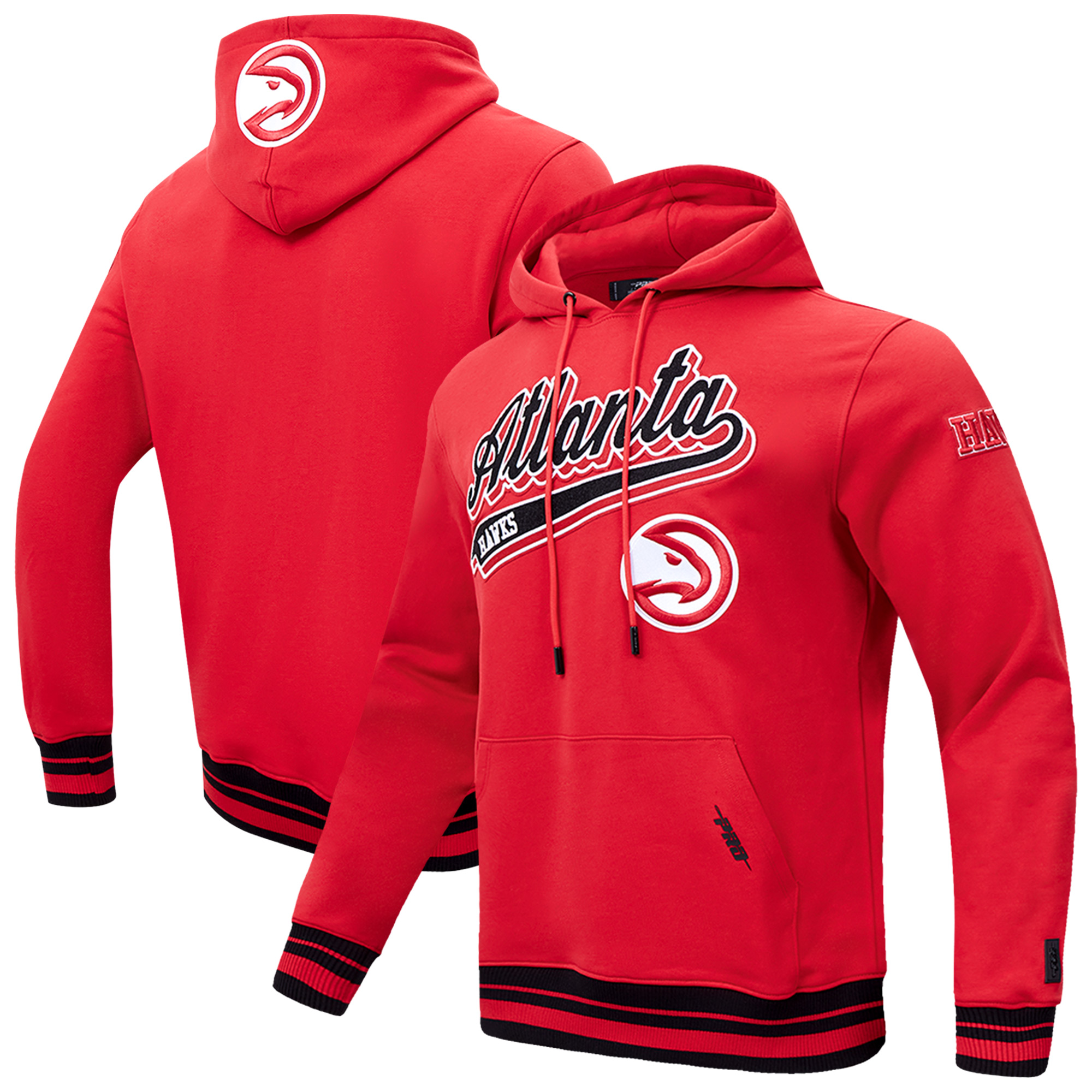 Men's Pro Standard Red Atlanta Hawks Script Tail Fleece Pullover Hoodie - Image 2
