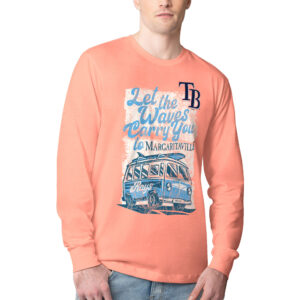 Men's Margaritaville Coral Tampa Bay Rays Bus Waves Graphic Long Sleeve T-Shirt
