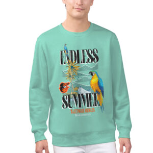 Men's Margaritaville Mint Baltimore Orioles Endless Summer Parrot Graphic Pullover Sweatshirt