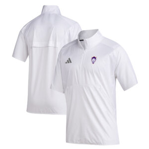 Men's adidas White Northwestern State Demons 2024 Sideline Raglan AEROREADY Short Sleeve Half-Zip Jacket