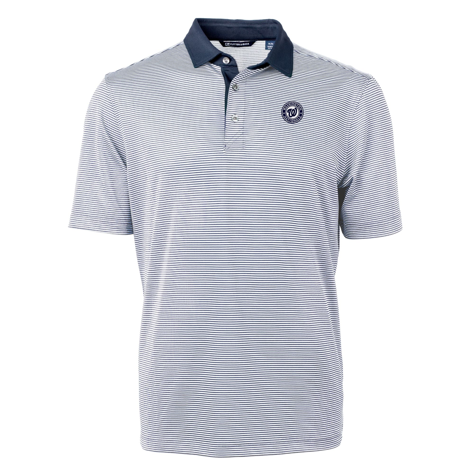 Men's Cutter & Buck Navy/White Washington Nationals Big & Tall Virtue Eco Pique Micro Stripe DryTec Polo - Image 6