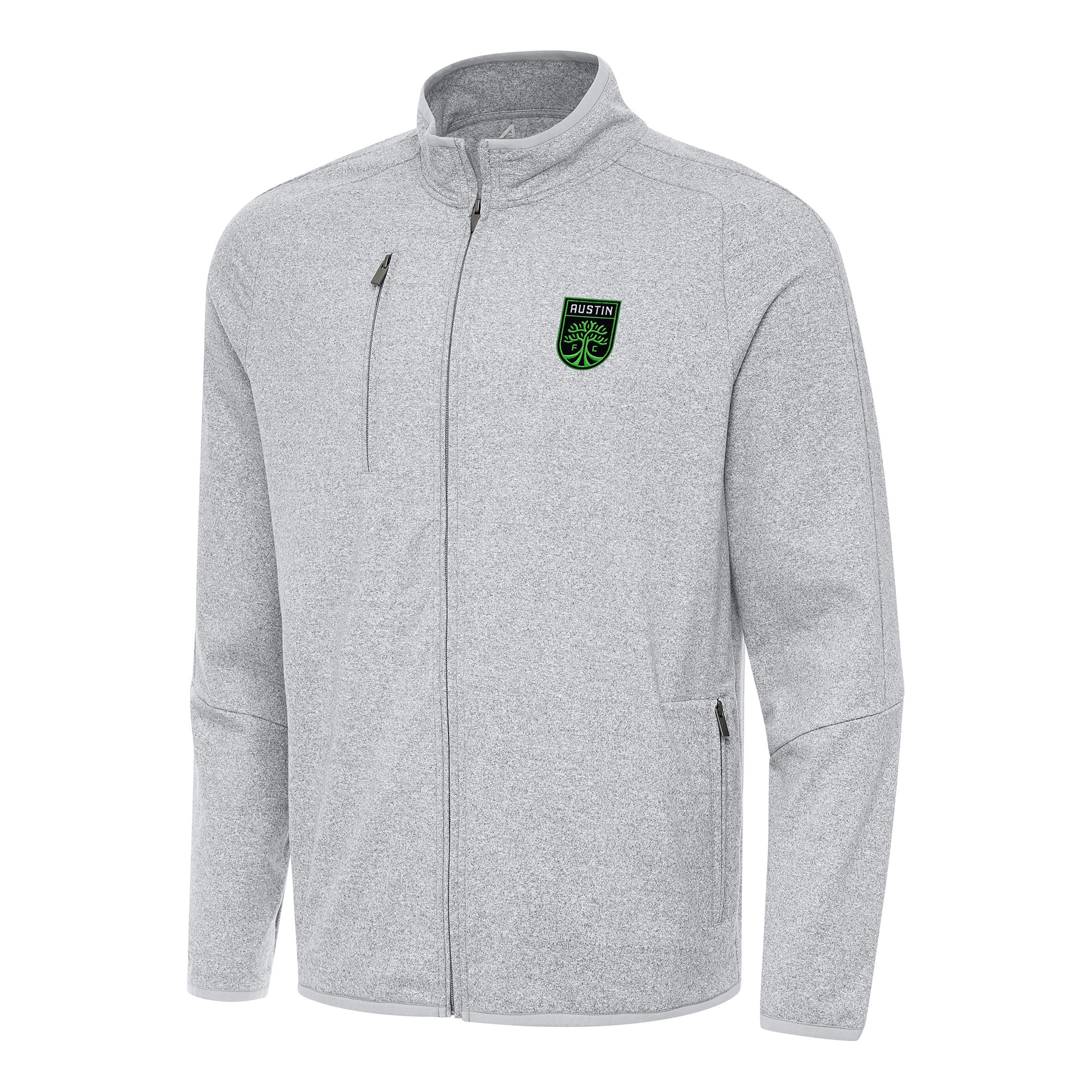Men's Antigua Heather Gray Austin FC Hold-Up Tri-Blend Full-Zip Jacket