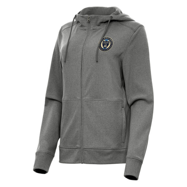Women's Antigua Heather Charcoal Philadelphia Union Seeker Full-Zip Hoodie
