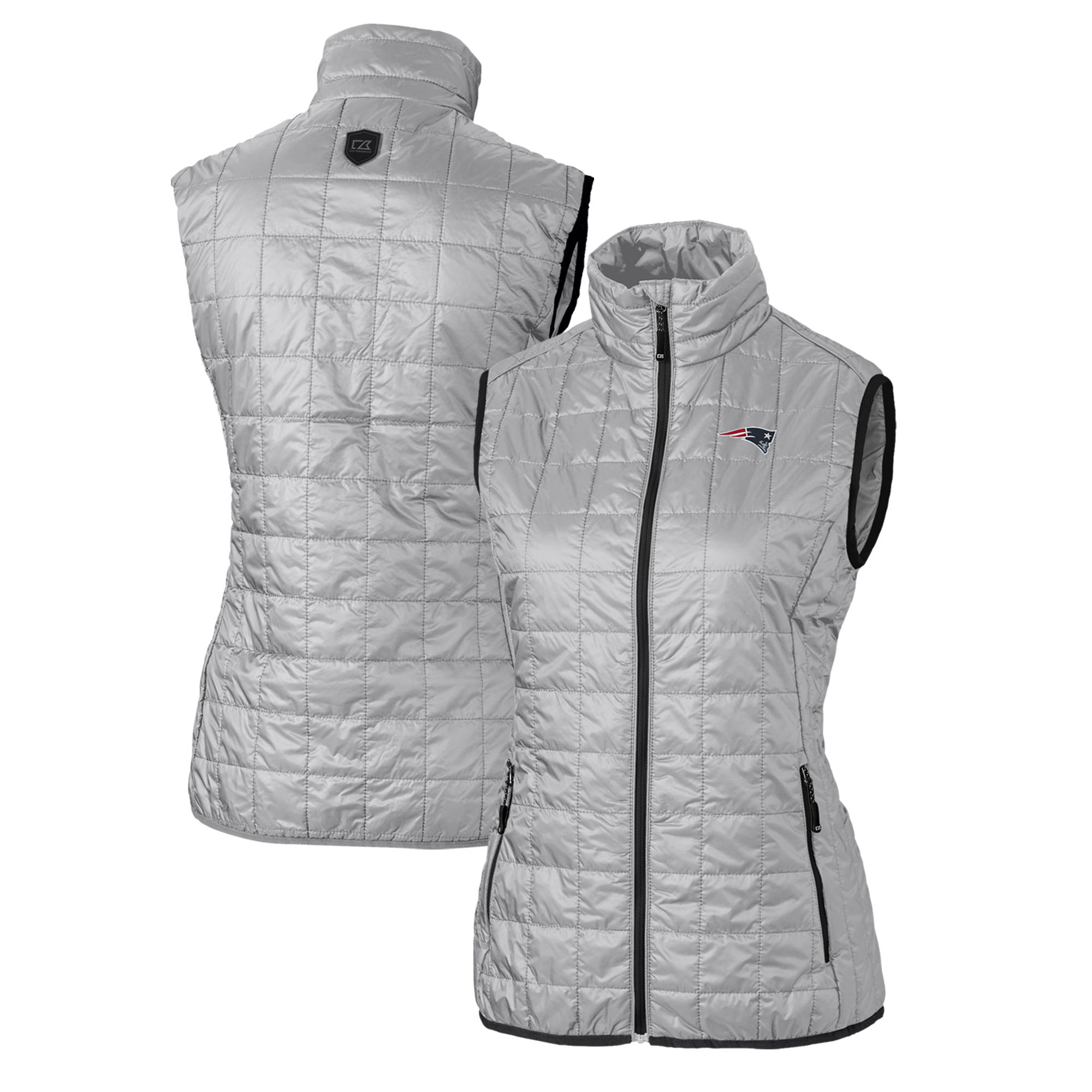 Women's Cutter & Buck Gray New England Patriots Rainier PrimaLoft Eco Insulated Full-Zip Puffer Vest