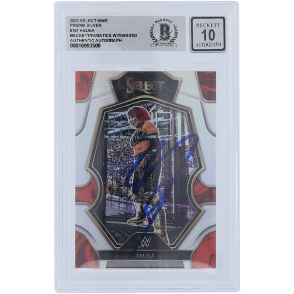 Asuka WWE Autographed 2023 Panini Select Silver Prizm #157 Beckett Fanatics Witnessed Authenticated 10 Card