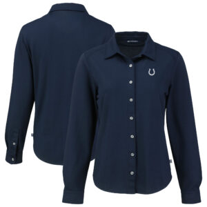 Women's Cutter & Buck Navy Indianapolis Colts  Advantage Eco Soft Pique Tri-Blend Long Sleeve Button-Up Shirt