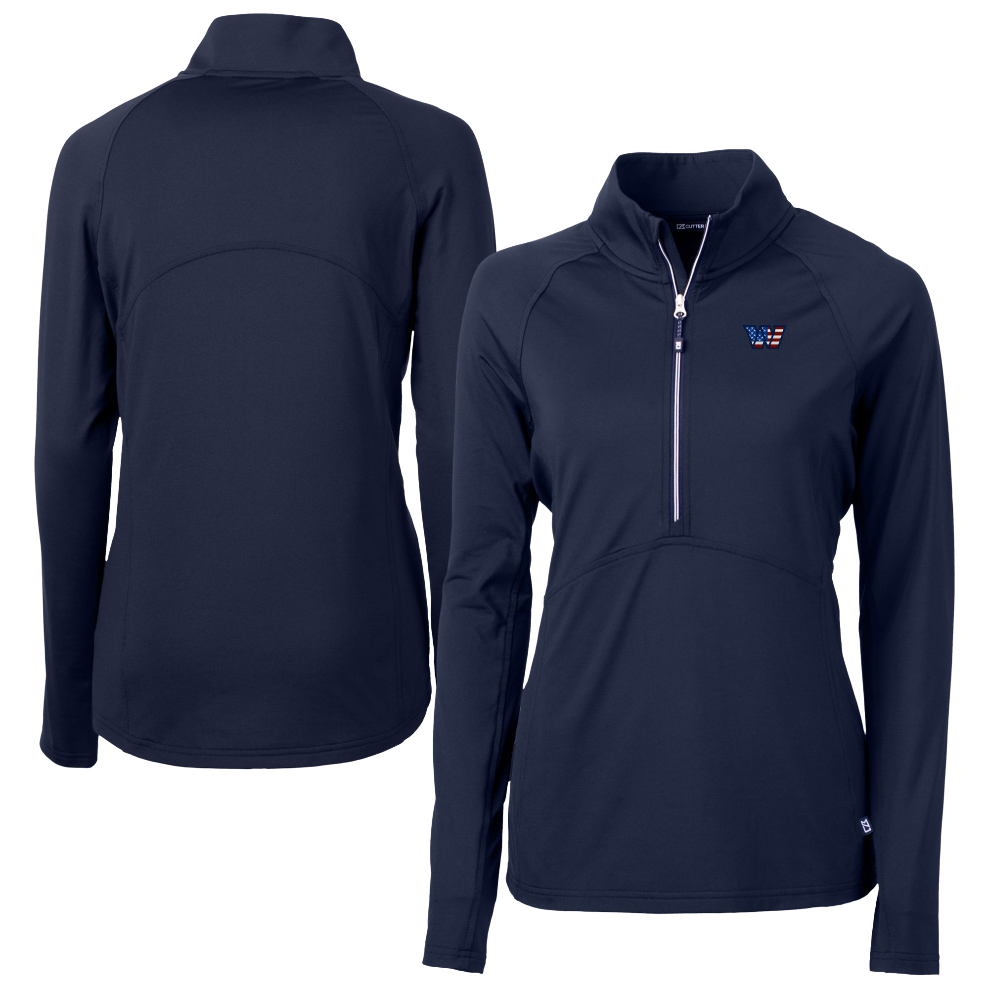 Women's Cutter & Buck Navy Washington Commanders Americana Adapt Eco Knit Stretch Recycled Raglan Half-Zip Top