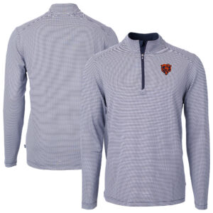 Men's Cutter & Buck Navy Chicago Bears Big & Tall Virtue Eco Pique Micro Stripe Tri-Blend Quarter-Zip Jacket