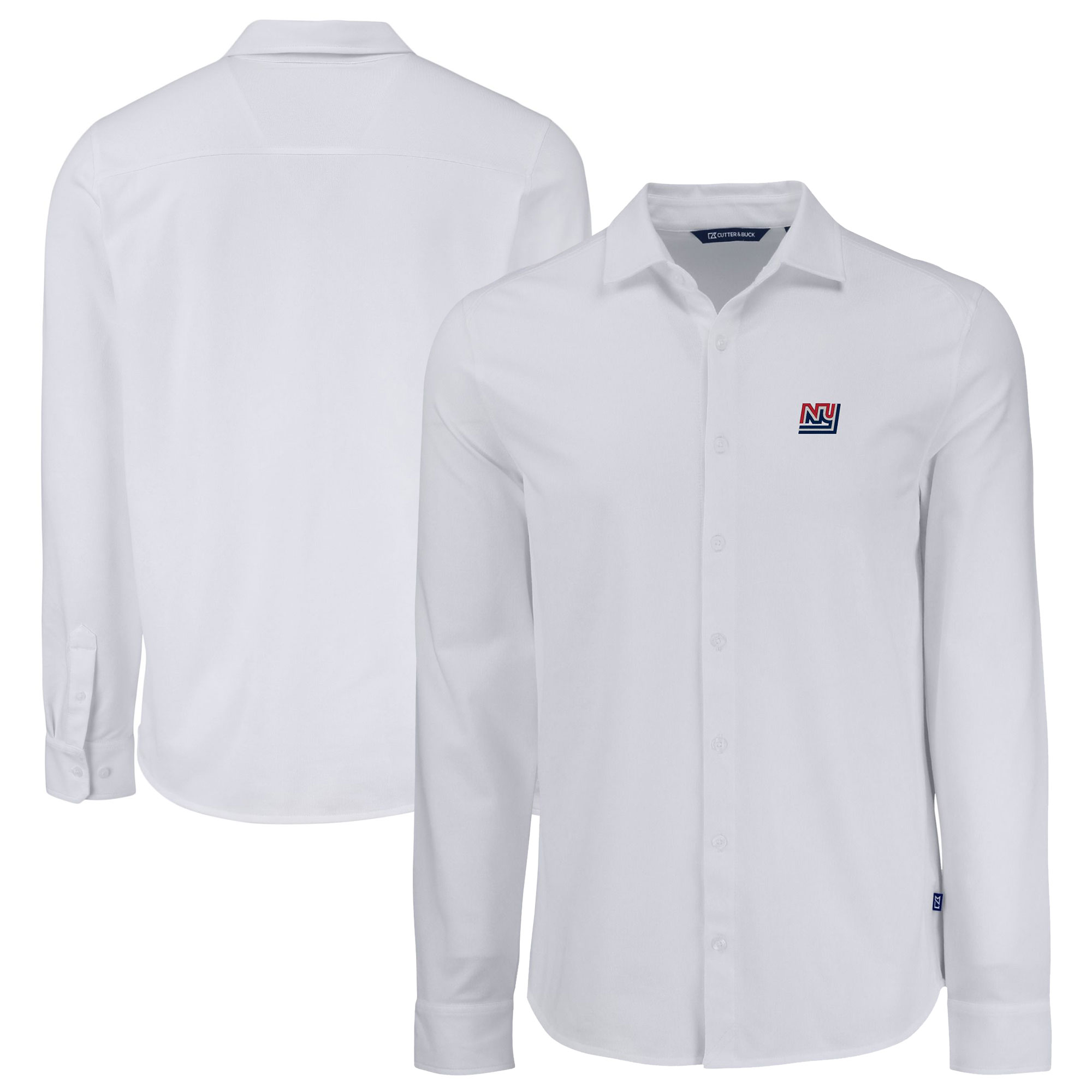 Men's Cutter & Buck White New York Giants Knitted Advantage Tri-Blend Eco Soft Pique Long Sleeve Button-Up Shirt