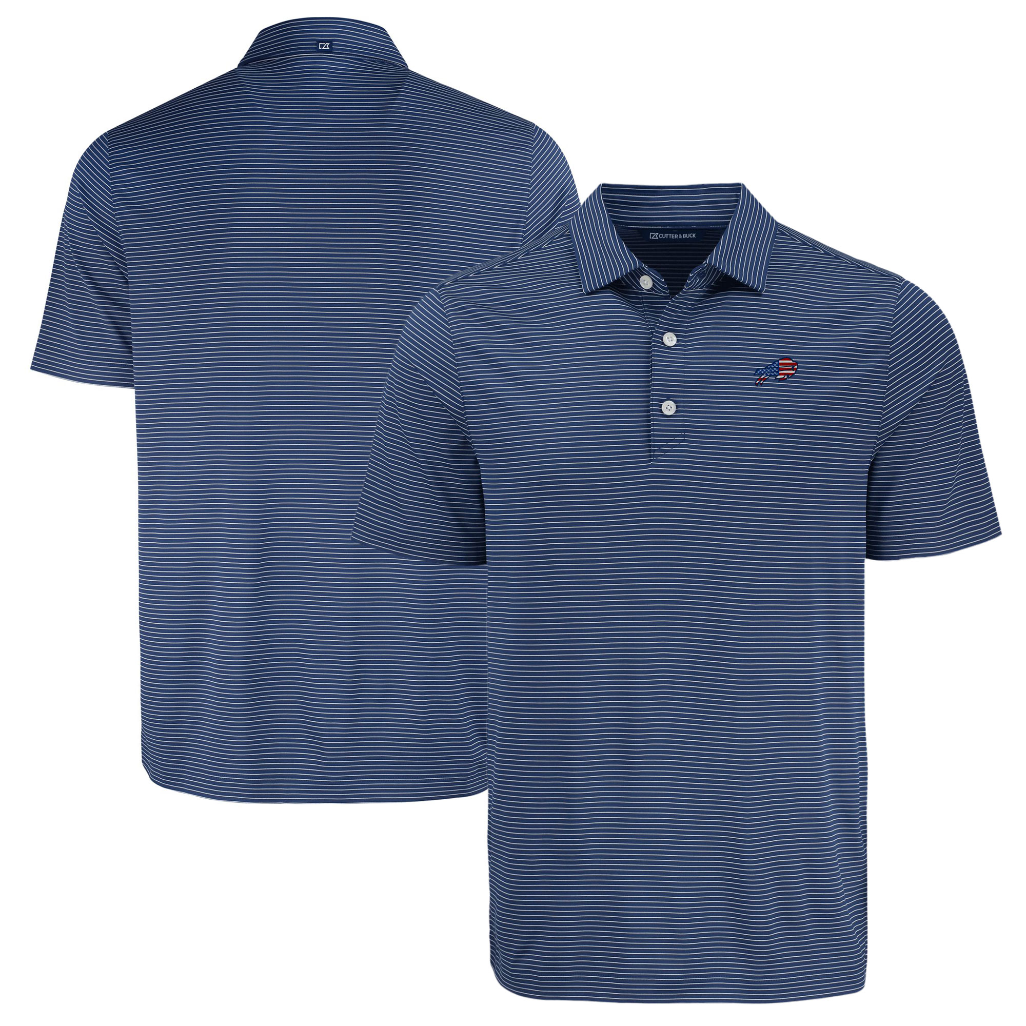 Men's Cutter & Buck Navy Buffalo Bills Forge Eco Fine Line Stripe Polo
