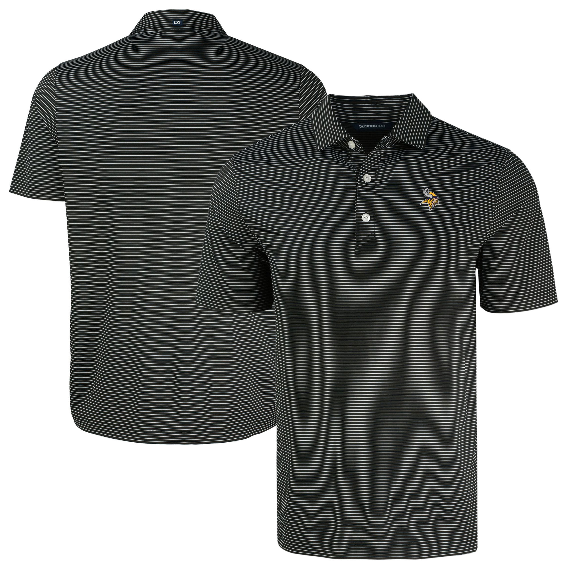 Men's Cutter & Buck Black Minnesota Vikings Forge Eco Fine Line Stripe Polo