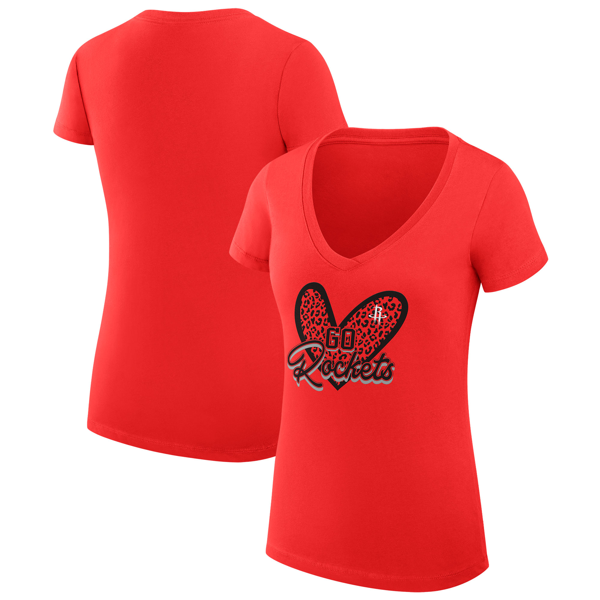 Women's G-III 4Her by Carl Banks Red Houston Rockets Leopard Heart Fitted V-Neck T-Shirt - Image 6