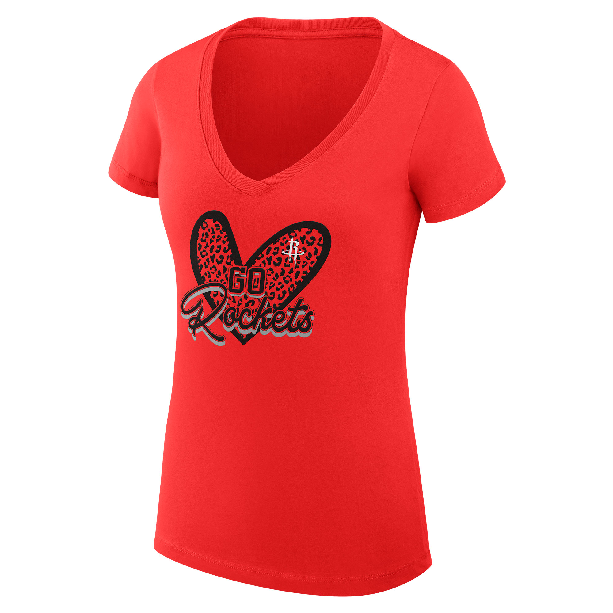 Women's G-III 4Her by Carl Banks Red Houston Rockets Leopard Heart Fitted V-Neck T-Shirt - Image 7