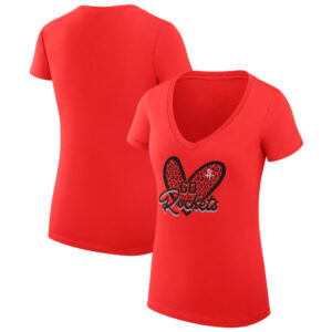 Women's G-III 4Her by Carl Banks  Red Houston Rockets Leopard Heart Fitted V-Neck T-Shirt