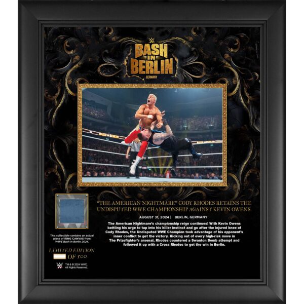 Cody Rhodes WWE Framed 15" x 17" 2024 Bash In Berlin Collage with a Piece of Match-Used Canvas - Limited Edition of 500