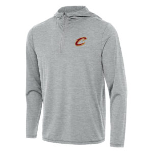 Men's Antigua Heather Gray Cleveland Cavaliers Tidy Quarter-Zip Hoodie