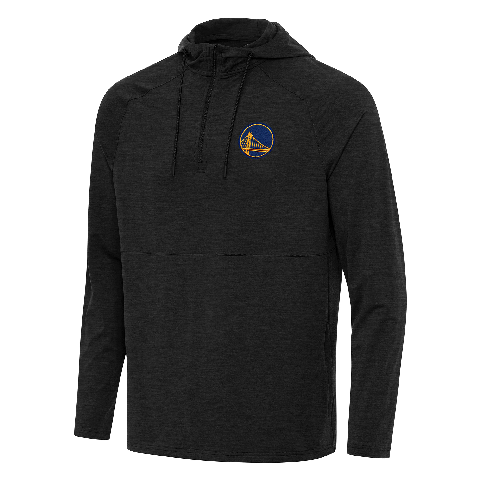Men's Antigua Heather Black Golden State Warriors Spikes Raglan Quarter-Zip Hoodie