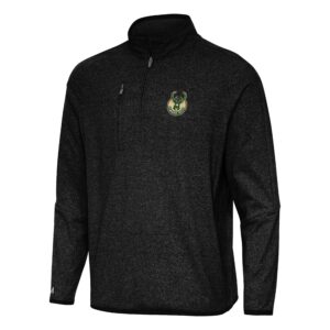 Men's Antigua Heather Black Milwaukee Bucks Certain Quarter-Zip Tri-Blend Sweatshirt