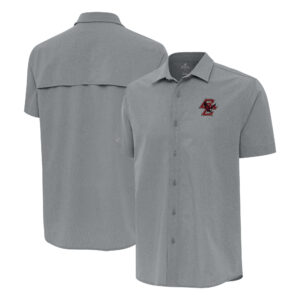 Men's Antigua Gray Boston College Eagles Activate Woven Short Sleeve Button-Up Shirt