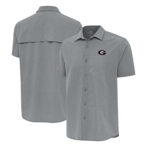Men's Antigua Gray Georgia Bulldogs Activate Woven Short Sleeve Button-Up Shirt