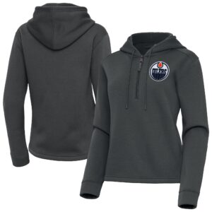 Women's Antigua  Pewter Edmonton Oilers Contemporary Quarter-Zip Hoodie