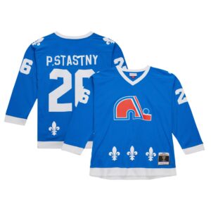 Men's Mitchell & Ness Peter Stastny Blue Quebec Nordiques  Vintage Hockey 1980/81 Blue Line Player Jersey