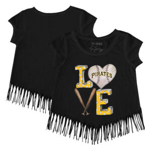 Girls Toddler Tiny Turnip Black Pittsburgh Pirates Baseball Love Fringe T-Shirt