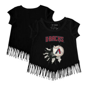 Girls Toddler Tiny Turnip Black Arizona Diamondbacks Baseball Tear Fringe T-Shirt