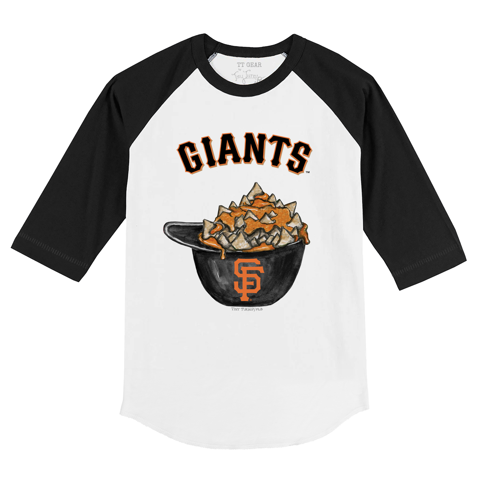 Toddler Tiny Turnip White/Black San Francisco Giants Nacho Helmet 3/4-Sleeve Raglan T-Shirt - Image 3