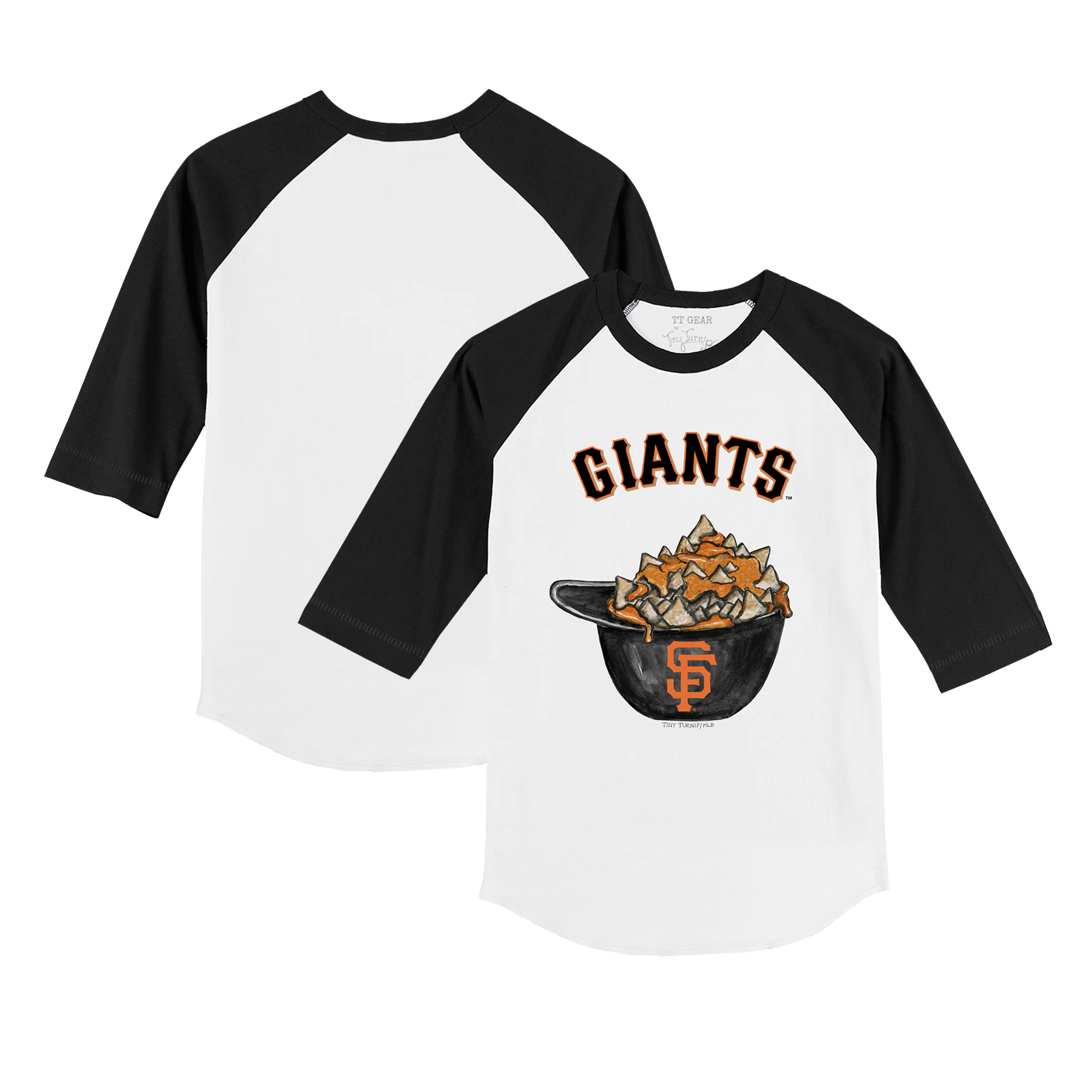 Toddler Tiny Turnip White/Black San Francisco Giants Nacho Helmet 3/4-Sleeve Raglan T-Shirt