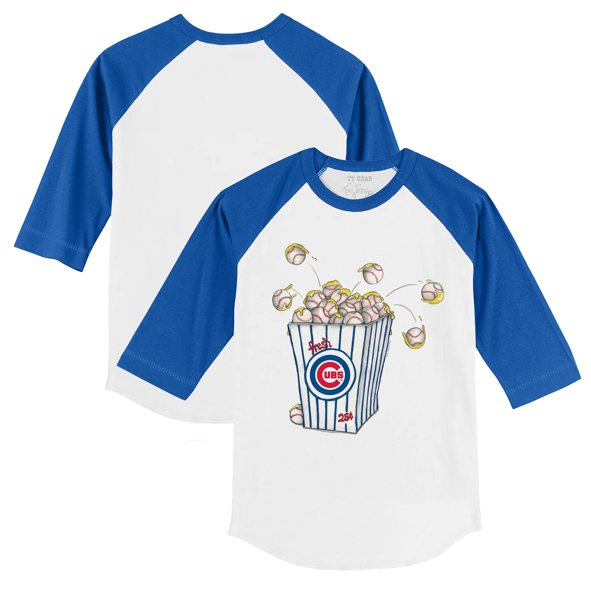Toddler Tiny Turnip White/Royal Chicago Cubs Popcorn 3/4-Sleeve Raglan T-Shirt