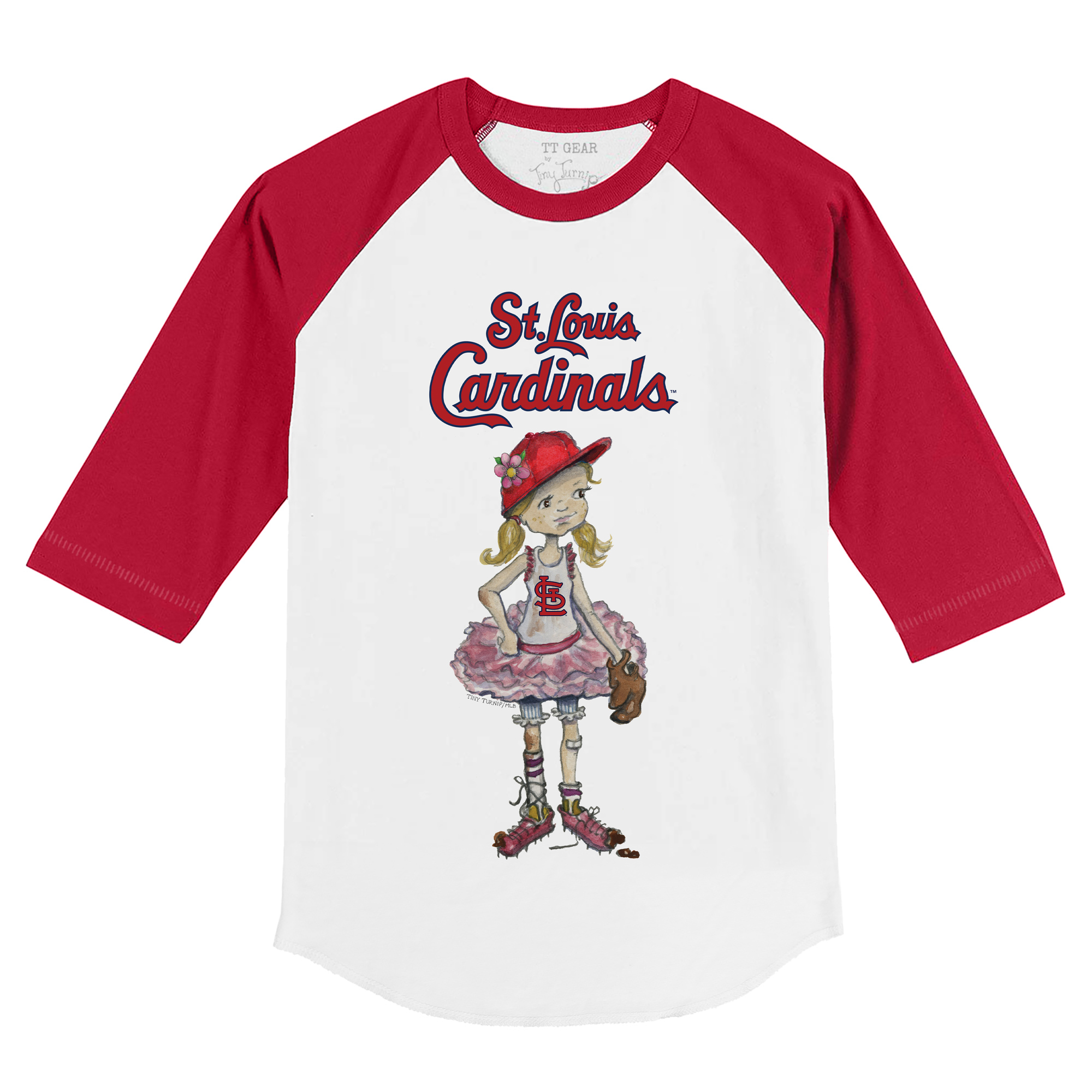 Youth Tiny Turnip White/Red St. Louis Cardinals Babes 3/4-Sleeve Raglan T-Shirt - Image 3