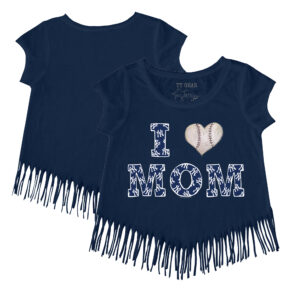 Girls Youth Tiny Turnip Navy New York Yankees I Love Mom Fringe T-Shirt