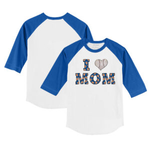 Youth Tiny Turnip White/Royal New York Mets I Love Mom 3/4-Sleeve Raglan T-Shirt