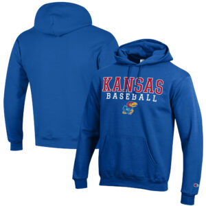 Men's Champion  Royal Kansas Jayhawks Baseball Stack Powerblend Pullover Hoodie