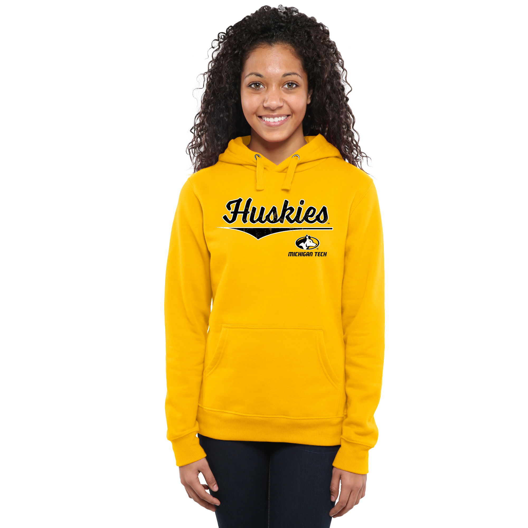 Women's Yellow Michigan Tech Huskies American Classic Pullover Hoodie - Image 4