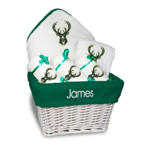 Newborn & Infant White Milwaukee Bucks Personalized Medium Gift Basket