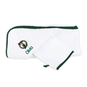 Infant White Boston Celtics Personalized Hooded Towel & Mitt Set