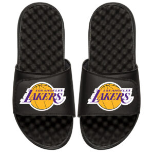 Men's ISlide Black Los Angeles Lakers Personalized Primary Slide Sandals