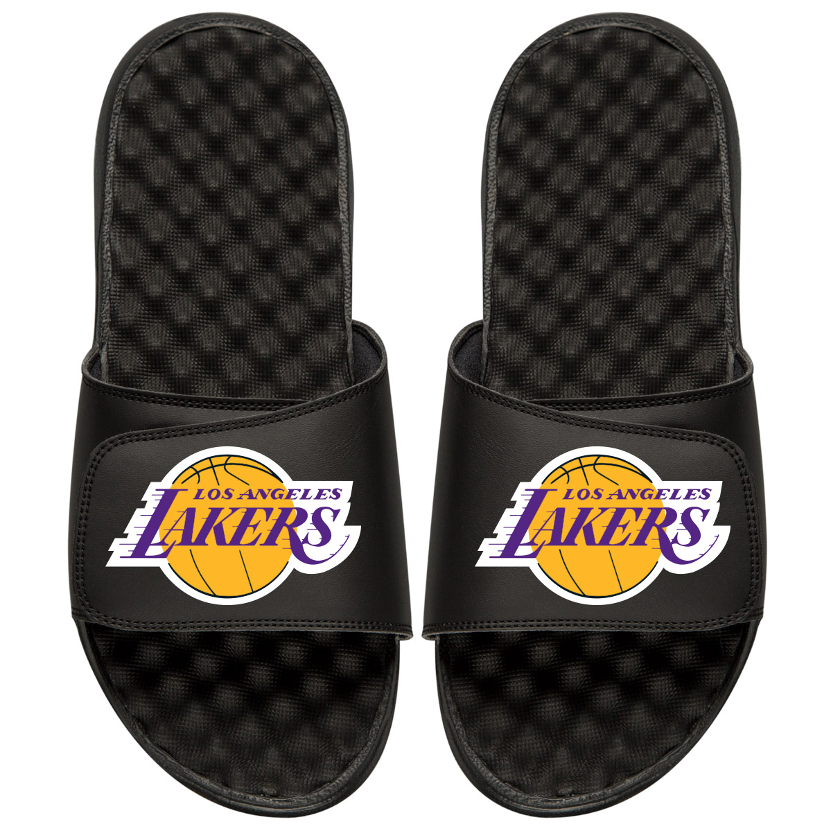 Men's ISlide Black Los Angeles Lakers Personalized Primary Slide Sandals