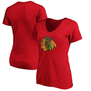 Women's Fanatics Red Chicago Blackhawks Primary Logo V-Neck T-Shirt