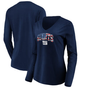 Women's Navy New York Giants Banner Wave V-Neck Long Sleeve T-Shirt