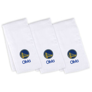 Infant White Golden State Warriors Personalized Burp Cloth Three-Pack