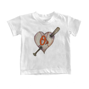 Youth Tiny Turnip White Baltimore Orioles Heart Bat T-Shirt