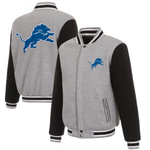 Men's JH Design Gray/Black Detroit Lions Reversible Fleece Full-Snap Jacket