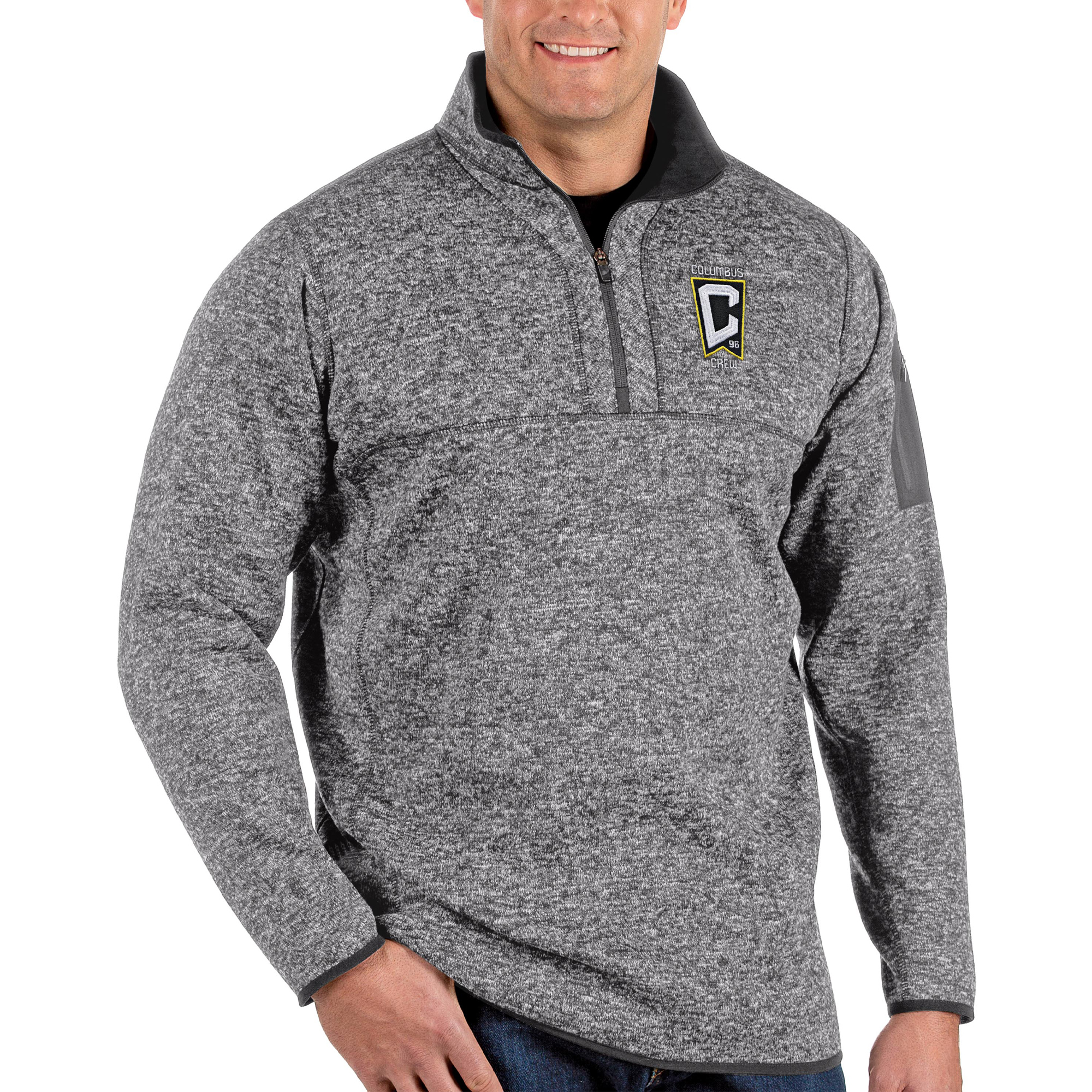 Men's Antigua Heathered Gray Columbus Crew Big & Tall Fortune Quarter-Zip Pullover Jacket